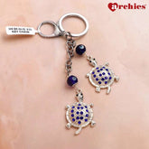Archies Blue And White Stone Studded Lucky Turtle Evil Eye Keychain